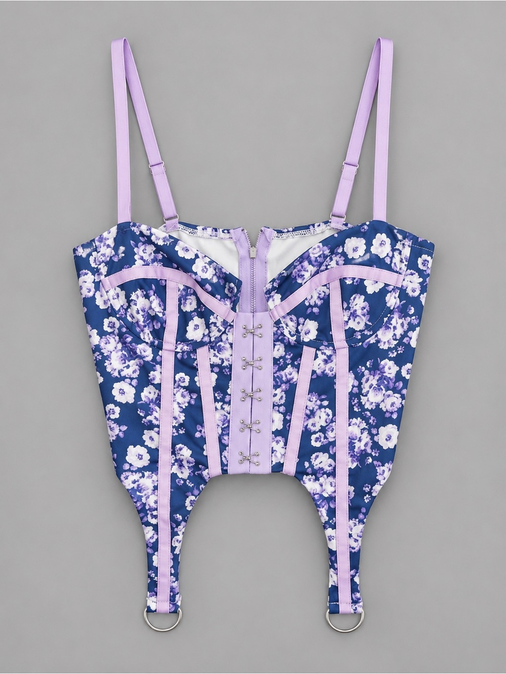 Y2K Floral Blue & Lavender Bustier Corset Top